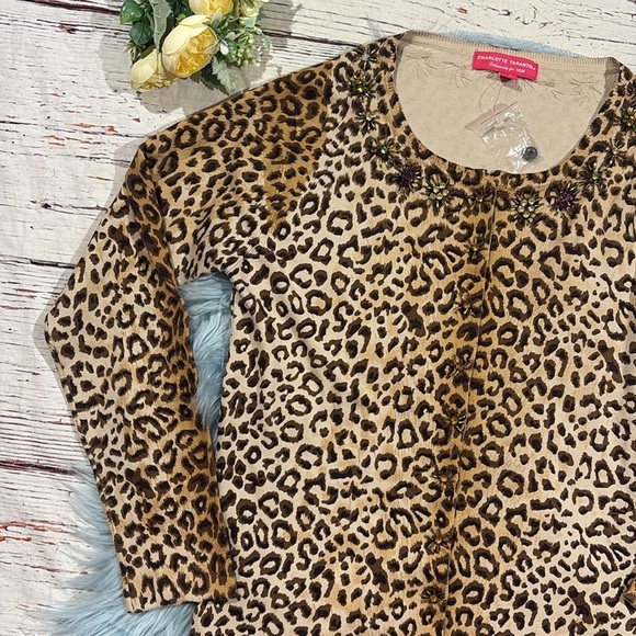 Charlotte Tarantola Cheetah Lightweight Sequin Silk Blend Cardigan - Picture 10 of 11